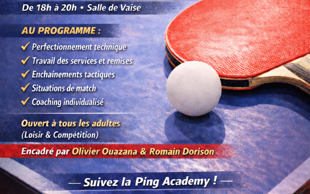 Stage Ping Academy du 14 au 16 avril