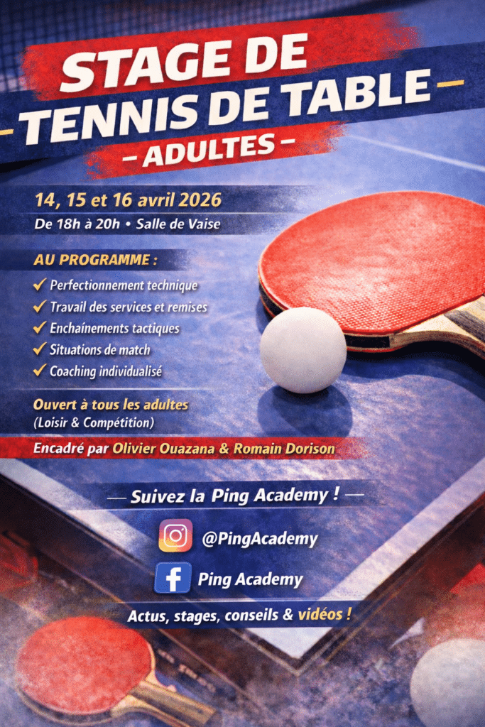 Stage Ping Academy du 14 au 16 avril